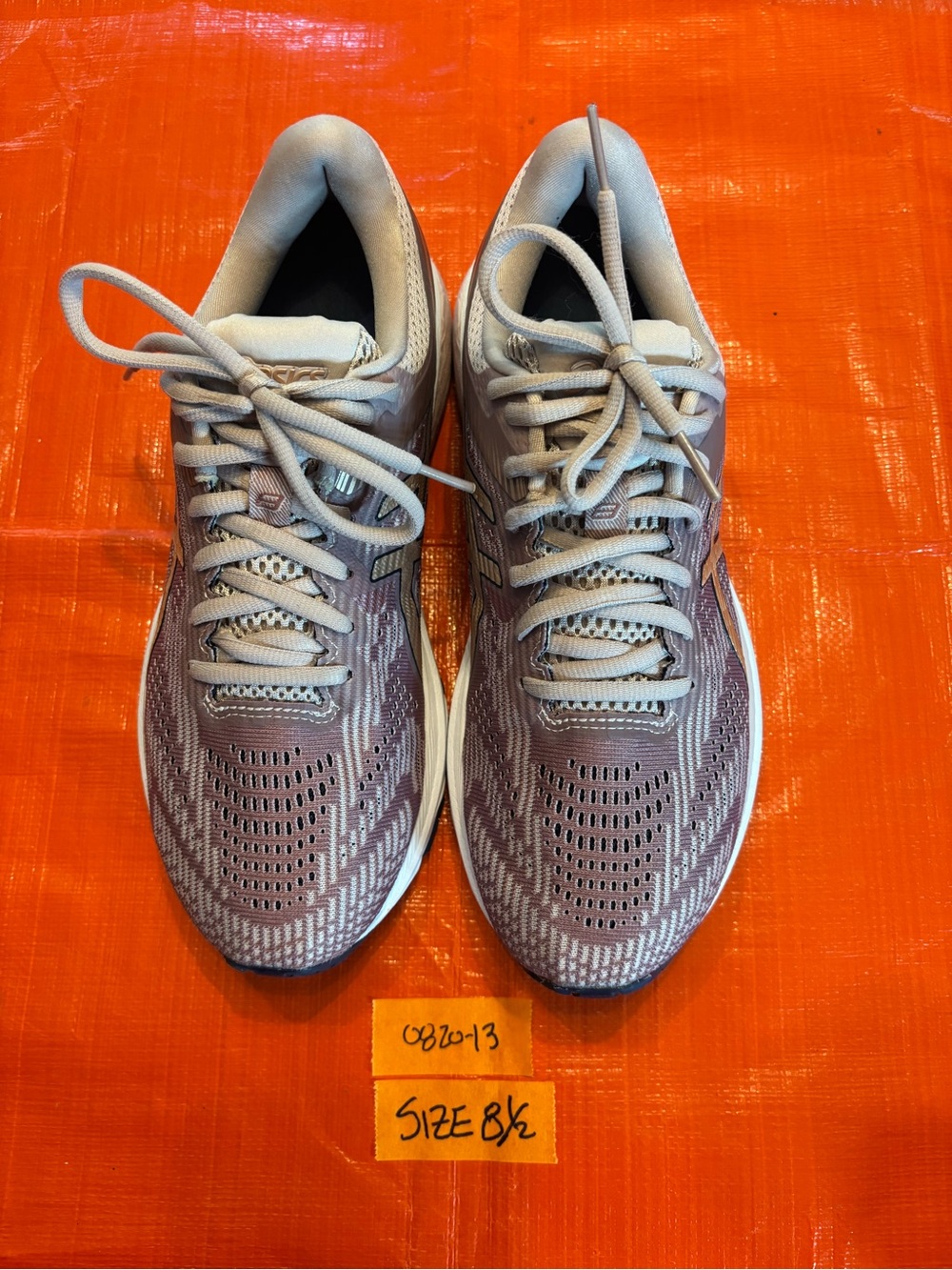 Asics Women's Light Gray and Mauve Knit Lace-Up Sneakers